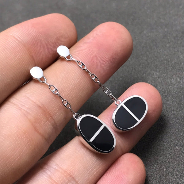 <ORIELL>CHAINE VERSO BLACK CERAMIC SILVER EARRINGS