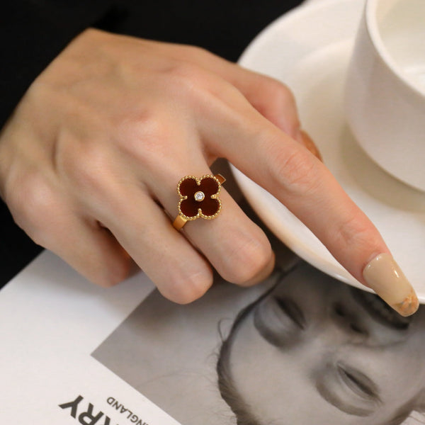 <ORIELL>CLOVER CARNELIAN RING ROSE GOLD DIAMOND