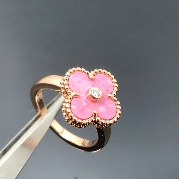 <ORIELL>CLOVER RHODONITE ROSE GOLD RING