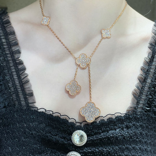 <ORIELL>CLOVER 6 MOTIF DIAMOND PAVED NECKLACE