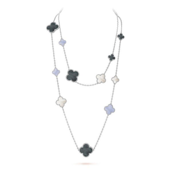 <ORIELL>CLOVER 16 MOTIF CHALCEDONY MOP SILVER NECKLACE