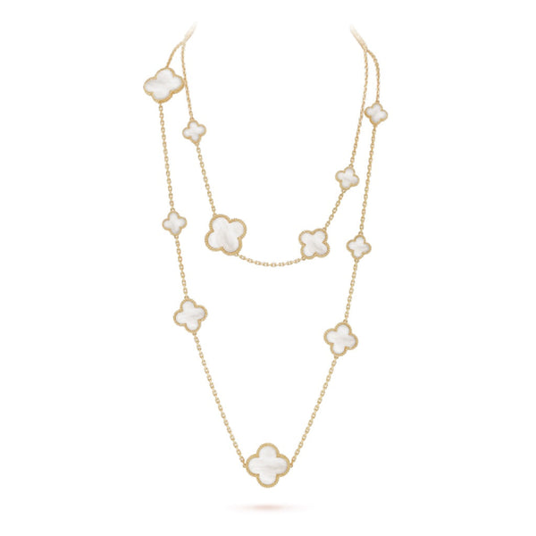 <ORIELL>CLOVER 16 MOTIF WHITE MOP GOLD NECKLACE