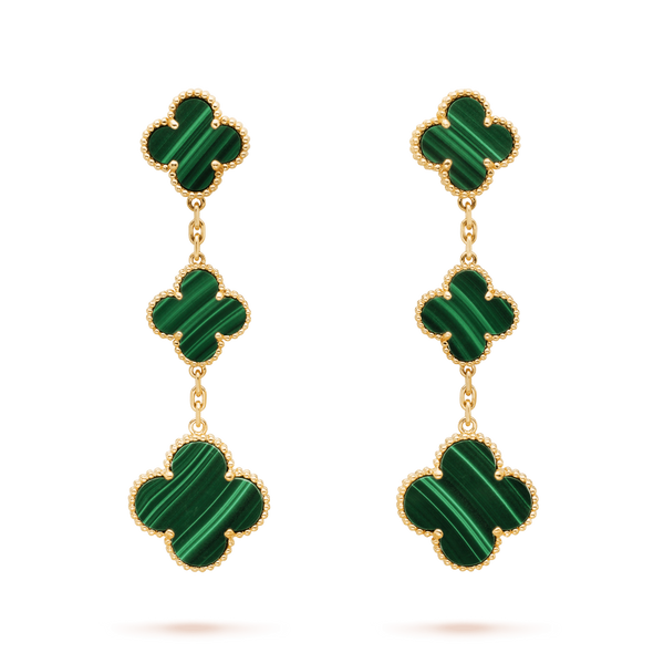 <ORIELL>CLOVER MALACHITE 3 MOTIFS GOLD