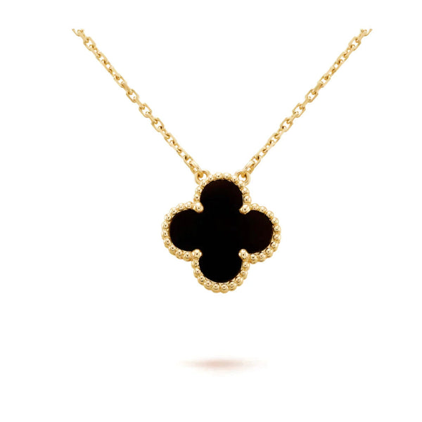 <ORIELL>CLOVER 15MM BLACK ONYX SINGLE FLOWER NECKLACE