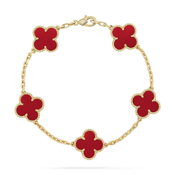 <ORIELL>CLOVER 5 MOTIFS RED AGATE  BRACELET