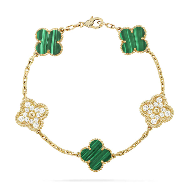 <ORIELL>CLOVER  5 MOTIF MALACHITE DIAMOND BRACELET