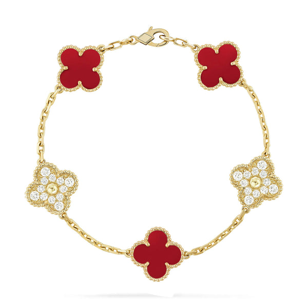 <ORIELL>CLOVER 5 MOTIFS CARNELIAN DIAMOND BRACELET