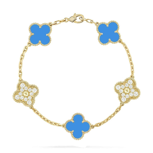 <ORIELL>CLOVER 5 MOTIF BLUE CHALCEDONY DIAMOND BRACELET