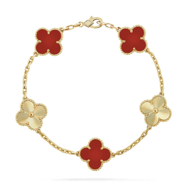 <ORIELL>CLOVER  5 MOTIFS CARNELIAN GOLD BRACELET