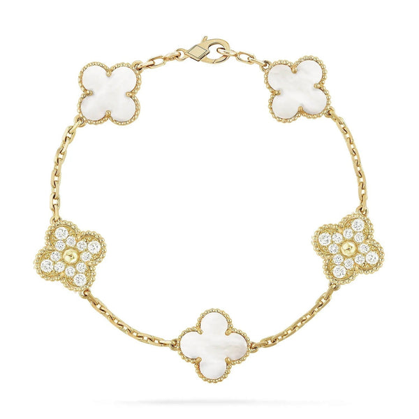 <ORIELL>CLOVER BRACELET 5 MOTIF WHITE MOP DIAMOND