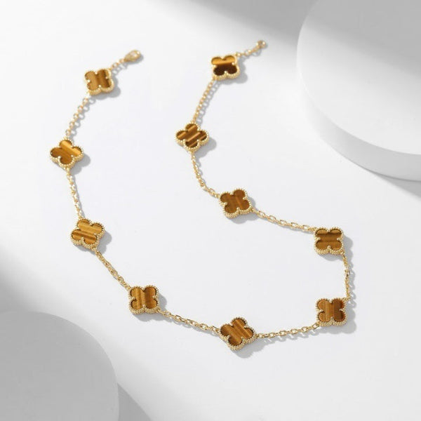 <ORIELL>CLOVER 10 MOTIFS TIGER EYE NECKLACE