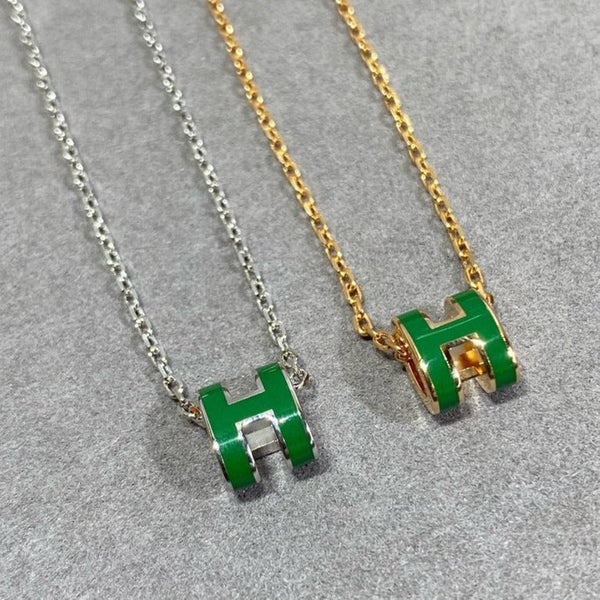<ORIELL>POP H GREEN NECKLACE SILVER AND GOLD