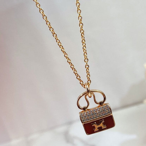 <ORIELL>CONSTANCE RED PEDANT PINK GOLD NECKLACE