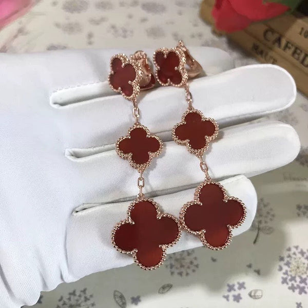 <ORIELL>CLOVER 3 MOTIF CARNELIAN DROP EARRINGS