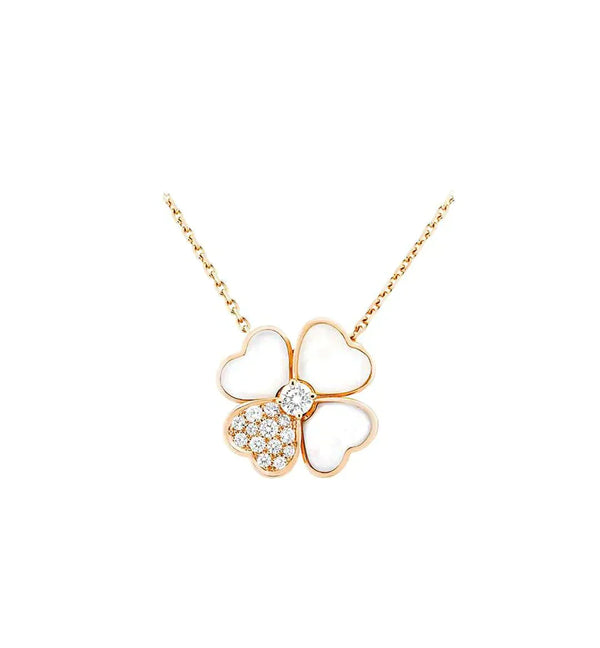 <ORIELL>CLOVER MOP DIAMOND ROSE GOLD NECKLACE