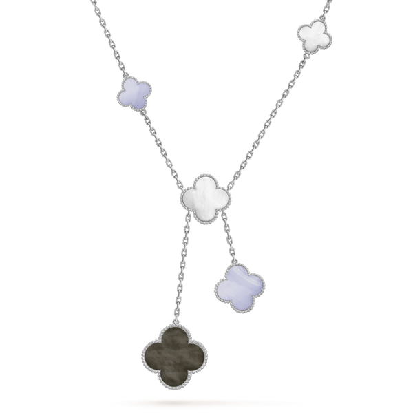 <ORIELL>CLOVER MOP CHALCEDONY NECKLACE SILVER 6 MOTIF