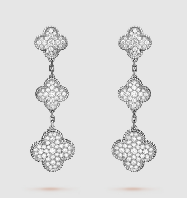 <ORIELL>CLOVER 3 MOTIF DIAMOND SILVER DROP EARRINGS