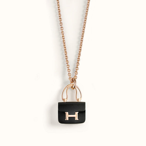 <ORIELL>CONSTANCE BLACK PEDANT PINK GOLD NECKLACE