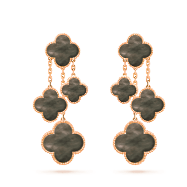 <ORIELL>CLOVER EARRINGS DARK MOP 4 MOTIFS ROSE GOLD
