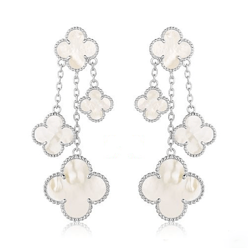 <ORIELL>CLOVER EARRINGS WHITE MOP 4 MOTIFS SILVER