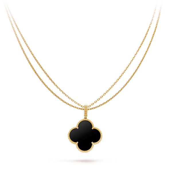 <ORIELL>CLOVER 25MM GOLD ONYX BIG CLOVER NECKLACE