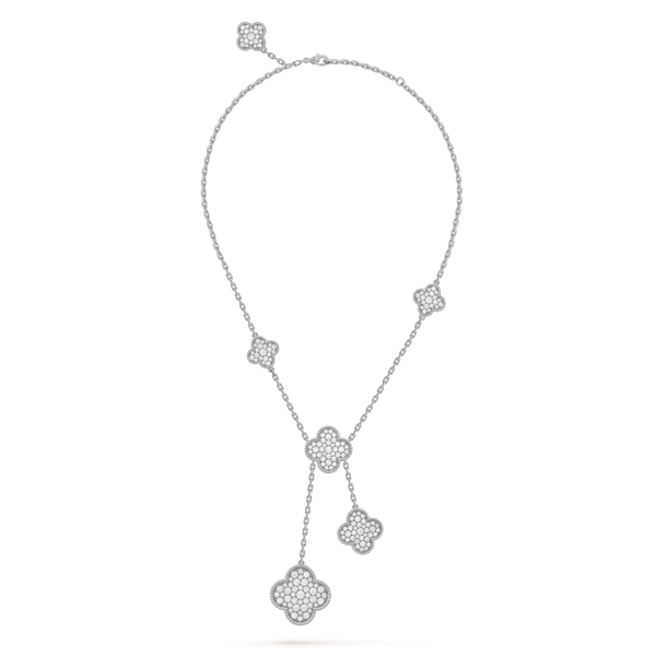 <ORIELL>CLOVER 5 MOTIFS SILVER DIAMONDS NECKLACE