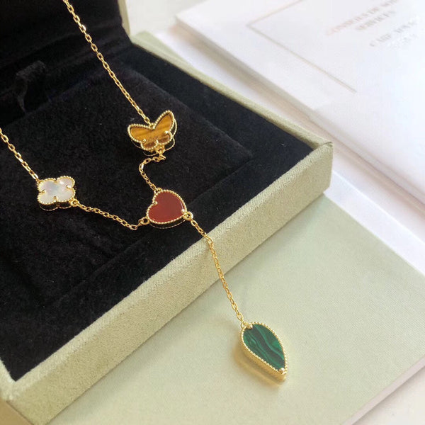 <ORIELL>LUCKY SPRING 4 MOTIFS ROSE GOLD NECKLACE