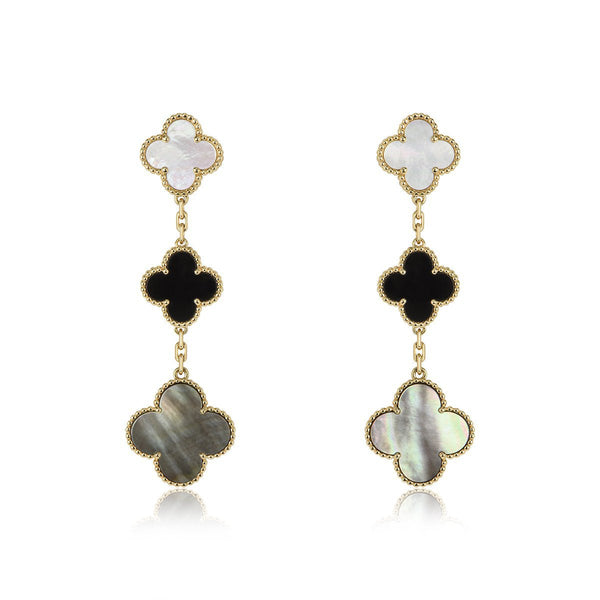 <ORIELL>CLOVER EARRINGS GOLD ONYX MOP 3 MOTIF