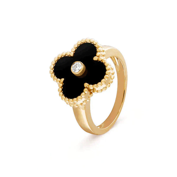 <ORIELL>CLOVER ONYX RING GOLD DIAMOND