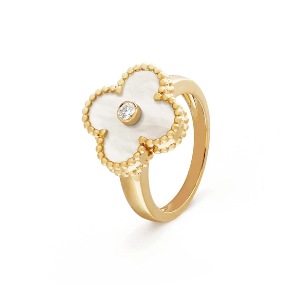 <ORIELL>CLOVER PINK MOP RING GOLD DIAMOND